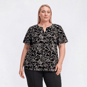 Plus Size Napa Valley Short Sleeve Leaf Split Neck Henley Blouse
